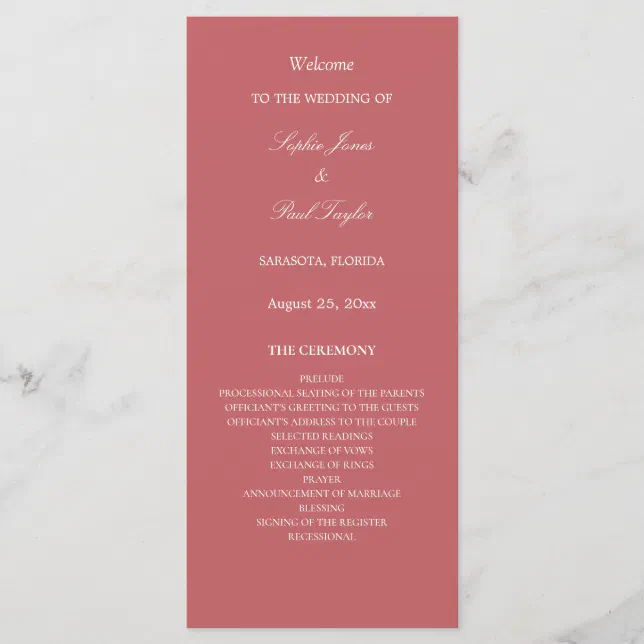 Elegant Dusty Rose Pink Wedding Program