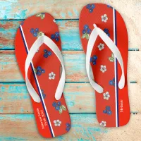 Fourth of July Family Picnic Red White Blueberry Flip Flops