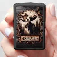 Wood carved Moose Crest Zippo Lighter