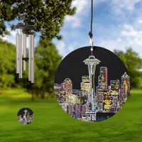 Dark be the Night - Luminous Seattle Skyline Wind Chime