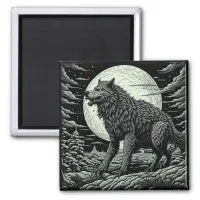 Black and white Vintage Werewolf Ai Art Magnet