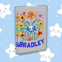 Monogram Boy Name - Cute spider in blue | Photo Block