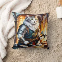 Warrior Cat in Armor by Flickering Flame Throw Pillow