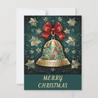 Bow Bell And Flowers - Christmas Card