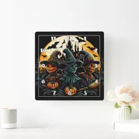 Spooky scarecrow trio by the full moon square wall clock