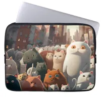Cat City Cartoon Crowd Laptop Sleeve