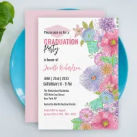 Vibrant Watercolor Blooms and Greenery Graduation Invitation