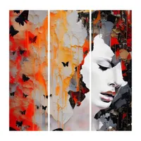  Woman and Butterflies Messy Painting Triptych