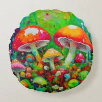 Watercolor Abstract Mushrooms  Round Pillow