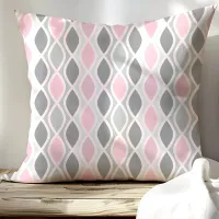 Chic Pink and Gray Trellis Pattern Throw Pillow