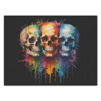 Cute Skull Watercolour with Paint Splattered Tissue Paper