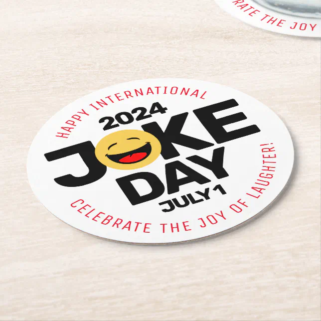 International Joke Day Laughing Face Round Paper Coaster