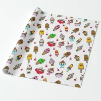 Whimsical Ice Cream and Cherries Birthday Wrapping Paper