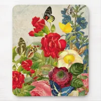 Vintage Flower Bouquet with Butterflies Mouse Pad