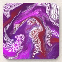 Purple Red Seirls Marble Fluid Art Beverage Coaster