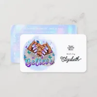 Faux Holographic "Believe" African American Salon Business Card