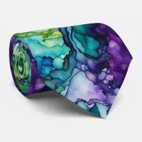 Whispers of Silk Dreamy Organic Shapes Green Blue  Neck Tie