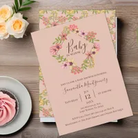 Baby in Bloom Floral Pink Cute Baby Shower Spring Invitation