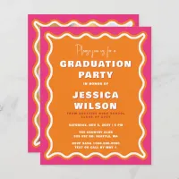 Budget Wavy Pink Orange Photo Graduation Invite