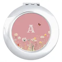 Pretty Colors Watercolor Wildflowers and Monogram Compact Mirror