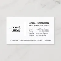 Stylish White Monogram Personal Brand Minimalist Business Card