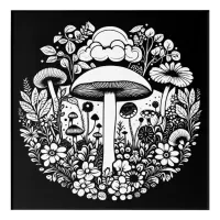 Black and White Flowers and Mushrooms Vintage Acrylic Print