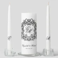 Elegant Monogram Crest Wedding Unity Candle Set