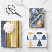 Blue Gold Christmas Patterns #12#24#27 ID1009 Wrapping Paper Sheets