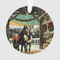 Merry Christmas Cartoon Horses Ornament