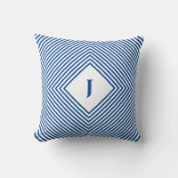 Blue Radiating Rhombuses Decorative Monogram Throw Pillow