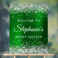 Silver Glitter Green Foil Sweet Sixteen Welcome Acrylic Sign