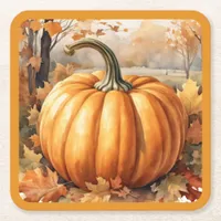 Autumn Season Pumpkin Theme  Square Paper Coaster