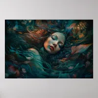 Mermaid sleeping in the reef poster