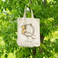 Elegant Quince Fruit Botanical Monogram Q Custom Tote Bag