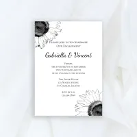 Black and White Sunflower Engagement Party Invitation