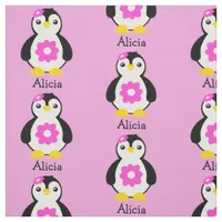 Cute Baby Penguins with Pink Flowers Fabric