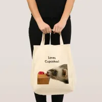 Funny Ferret Loves Cupcakes Photo Tote Bag