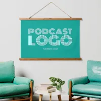 Teal and White Modern Podcast Logo Hanging Tapestry