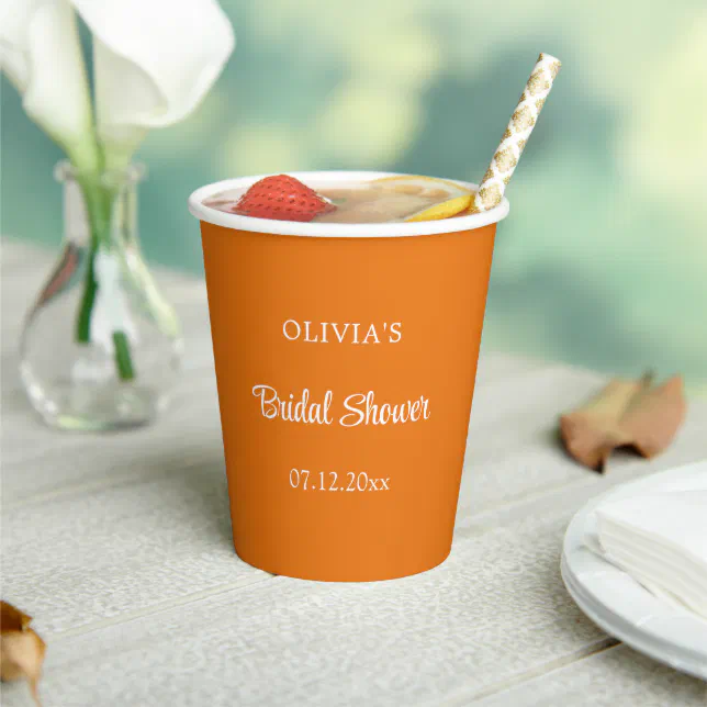 Bright Orange Bridal Shower Paper Cups