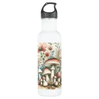 Cottage Core | Vintage Mushrooms and Flowers  Stainless Steel Water Bottle