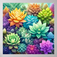 Watercolor Greenery Succulents Collage Poster