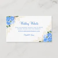 Blue Floral Gold Watercolor Wedding Website Enclosure Card