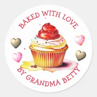 Baked with Love, Handmade Chocolate Cupcake  Classic Round Sticker