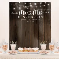 Mr Mrs Rustic String Lights Wedding Backdrop