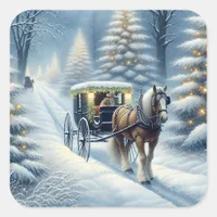 Merry and Bright Christmas Horse Square Sticker