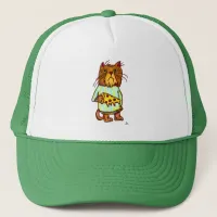 Grumpy Pizza Feline Funny Cat Drawing  Trucker Hat