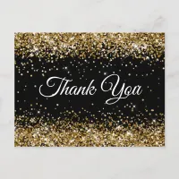 Gold Glitter Black 21st Birthday Thank You Postcard