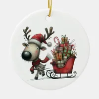 First Christmas Cute Whimsical Reindeer Customized Ceramic Ornament