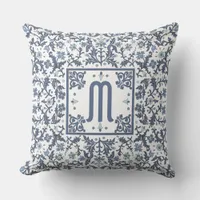 Denim Blue Ornate Monogram Throw Pillow