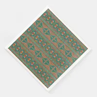 Southwestern Copper Teal Geometric Pattern Paper Dinner Napkins